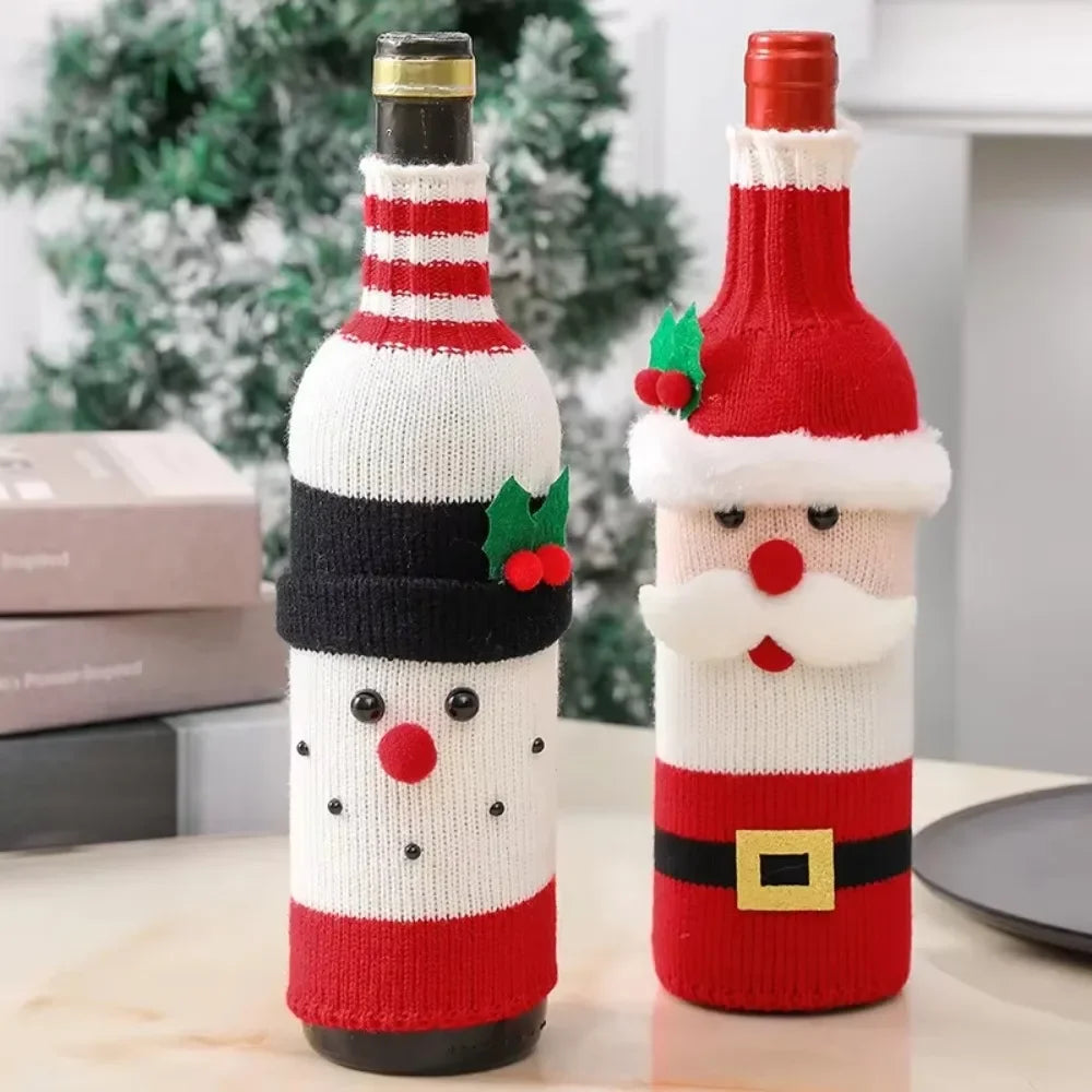 Christmas Wine Bottle Cover Set Santa Snowman Woven Wine Bottle Bags for Christmas Party Dinner Table Decorations New Year Gifts Beauty World Shop