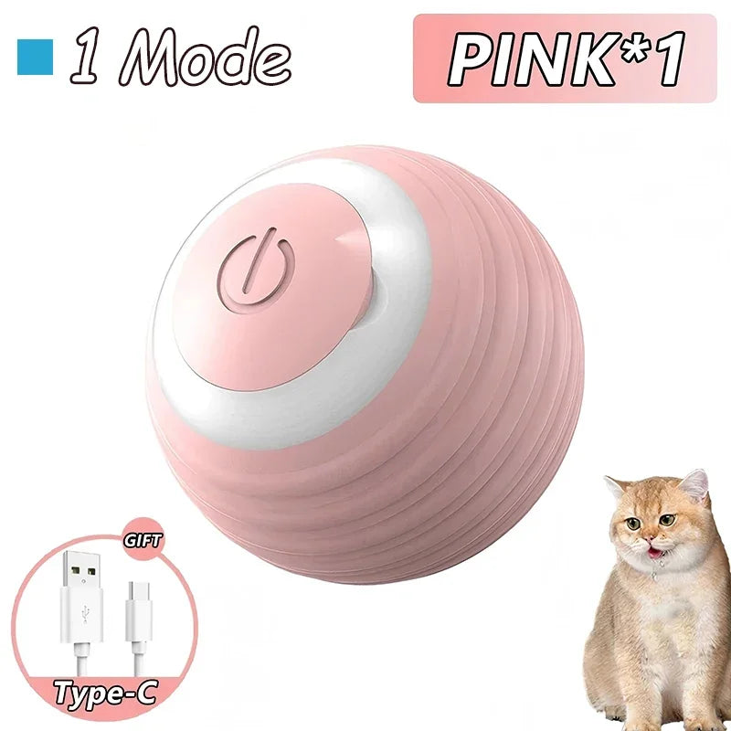 1~2Pcs Cat Interactive Ball Toys Automatic Rolling Ball Faux Tail Rechargeable Smart Pet Electric Toy Cat Training Imitate Mouse