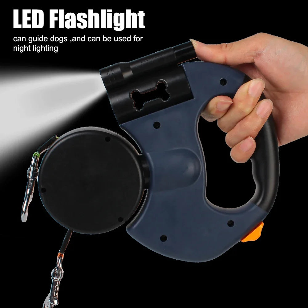 Automatic Retractable Two-End Pet Leash Dog Leash With Flashlight One Tow Two Easy To Walk Your Dog
