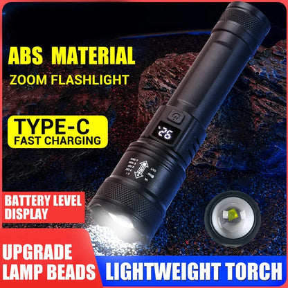 High Strong Power Led Flashlights 2000LM Tactical Torch with Display Light USB Charging Camping Fishing Emergency Zoom Lantern Beauty World Shop