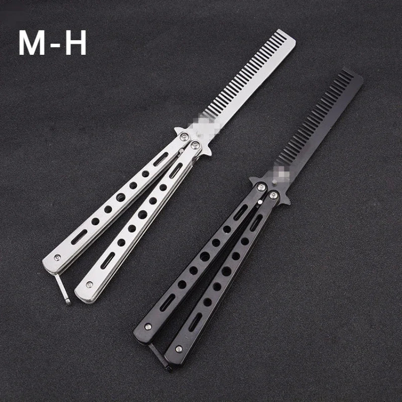 Foldable Comb Stainless Steel Practice Training Butterfly Knife Comb Beard Moustache Brushe Salon Hairdressing Hair Styling Tool Beauty World Shop