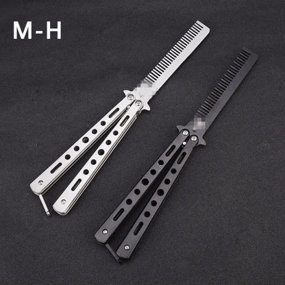 Foldable Comb Stainless Steel Practice Training Butterfly Knife Comb Beard Moustache Brushe Salon Hairdressing Hair Styling Tool Beauty World Shop