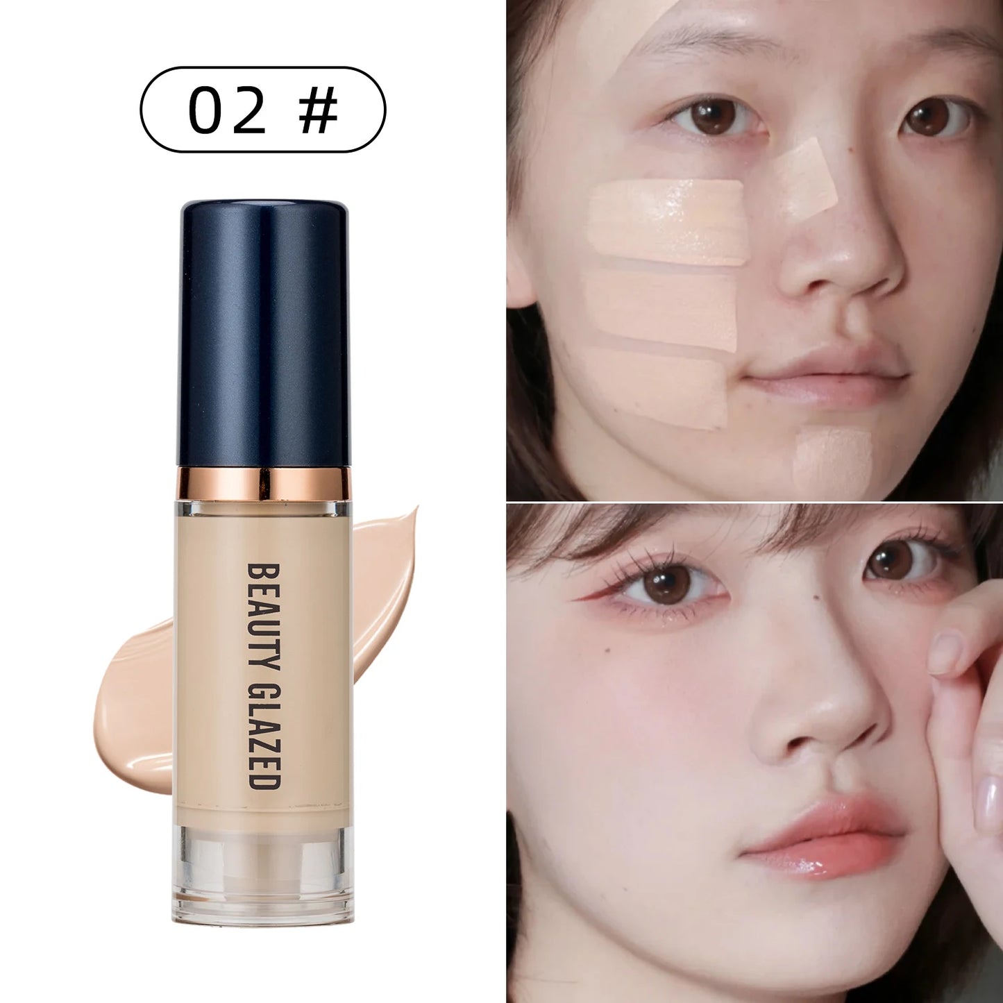 BEAUTY GLAZED 6 Color Liquid Foundation,Full Coverage, Long-Lasting, Waterproof, Natural Effect,Hydrating Beauty Fashion