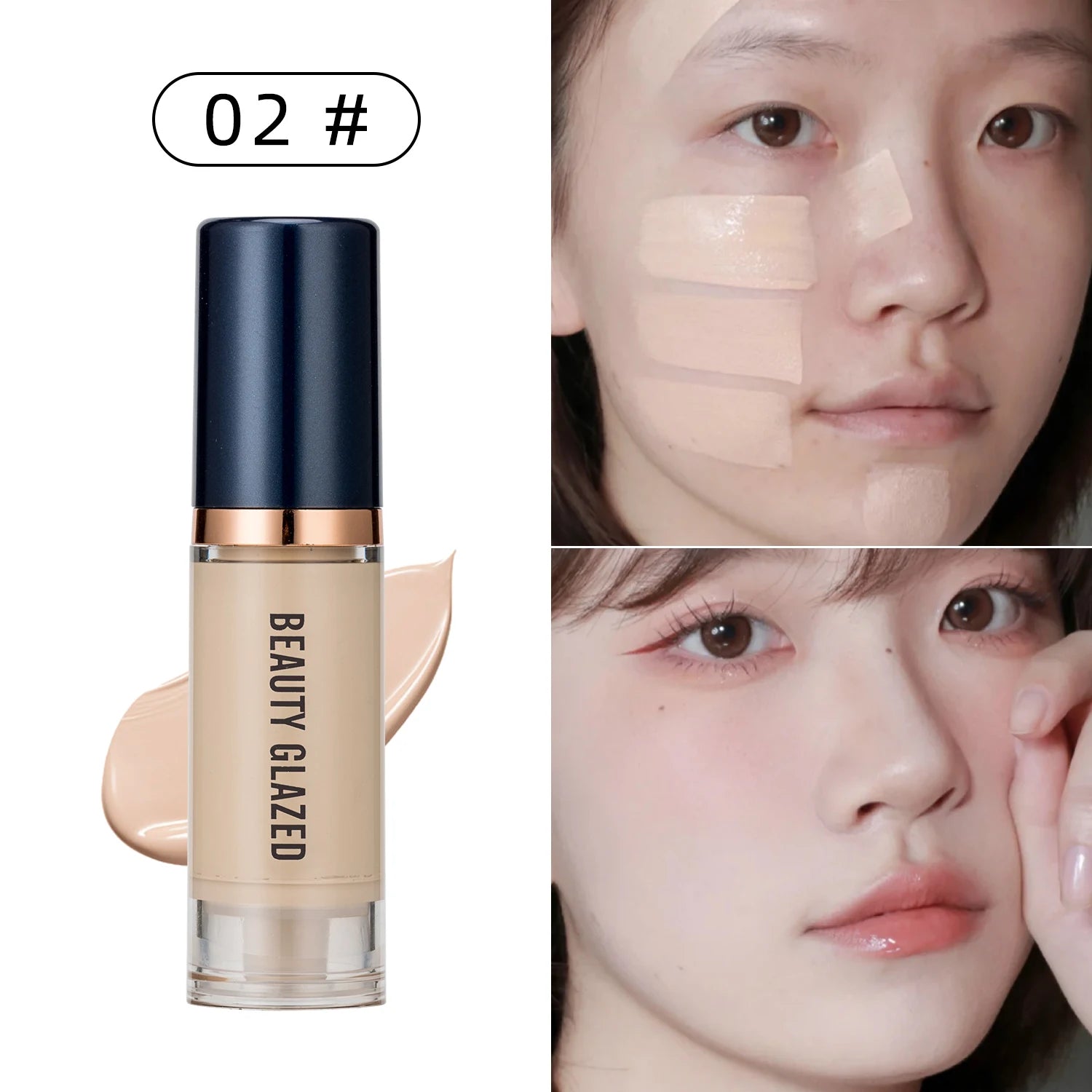 BEAUTY GLAZED 6 Color Liquid Foundation,Full Coverage, Long-Lasting, Waterproof, Natural Effect,Hydrating Beauty Fashion