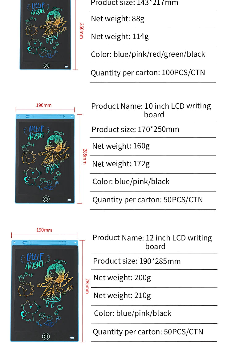 6.5/8.5/10/12 Inch LCD Drawing Tablet for Kids, Rechargeable Erasable Board with Pen, Travel Educational Toy Gift for Boys Girls Beauty Fashion