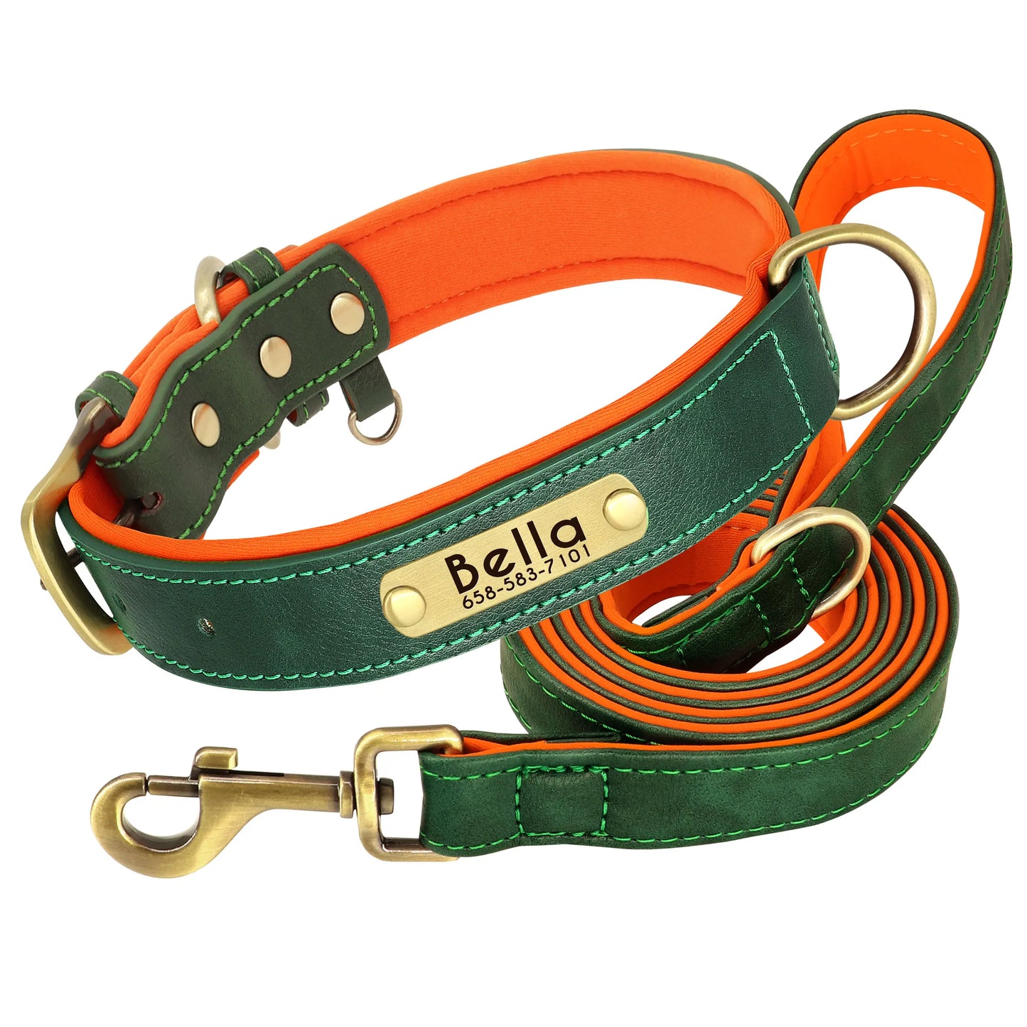 Customized Leather Dog Collar Leash Set Soft Padded Leather Collar For Small Medium Large Dogs With Free Engraved Nameplate Beauty World Shop