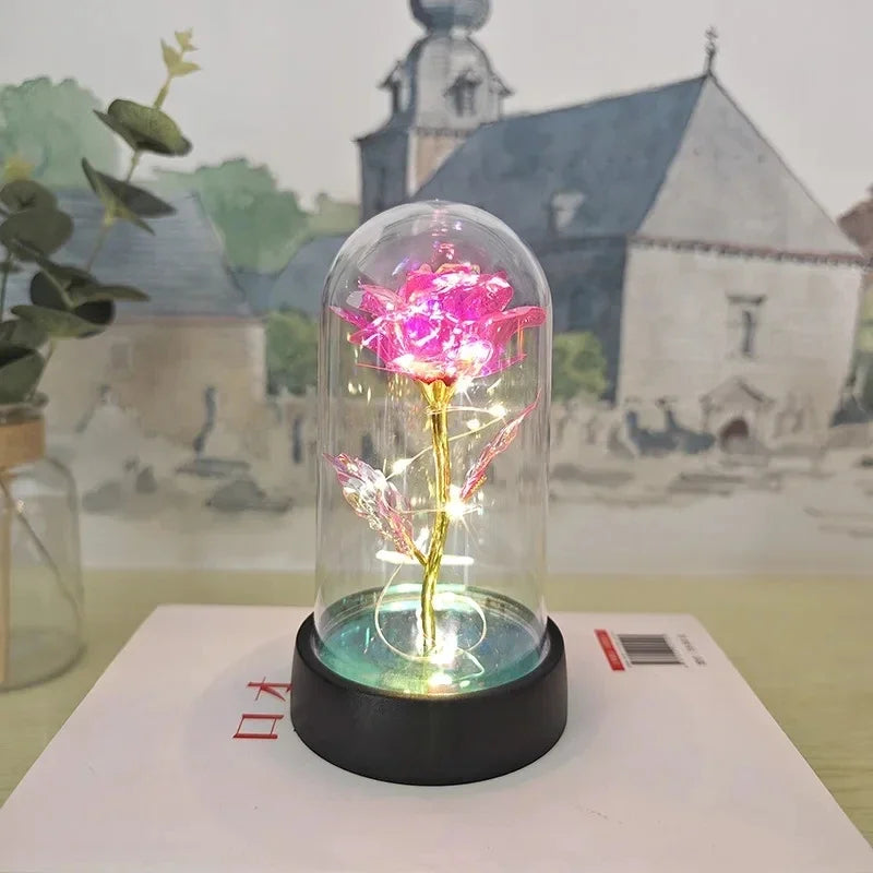 Artificial Rose Flowers Valentines Day Gift for Girlfriend Eternal Rose LED Light Foil Flower Wedding Decor Christmas Gifts Beauty World Shop
