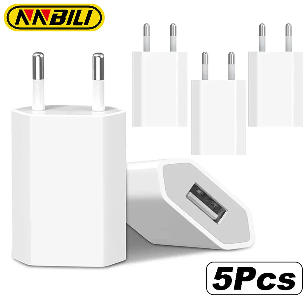 NNBILI 1-5Pcs Universal 5V 1A EU Plug USB Wall Phone Charger For iPhone Samsung Xiaomi Redmi Google Huawei Charger Power Adapter Beauty World Shop
