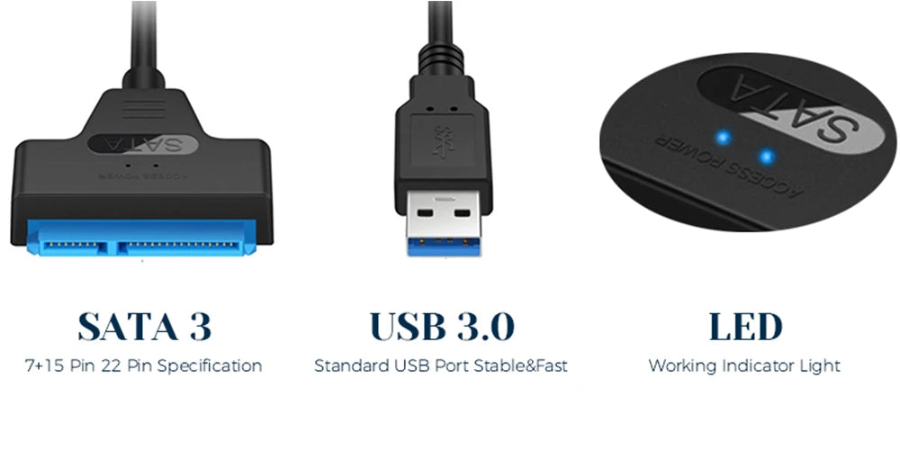 Sata To USB 3.0 Adapter Cable USB To SATA 3 Cable Support 22 Pin 2.5 Lnche External HDD SSD Hard Disk Computer Connector Fit Beauty World Shop