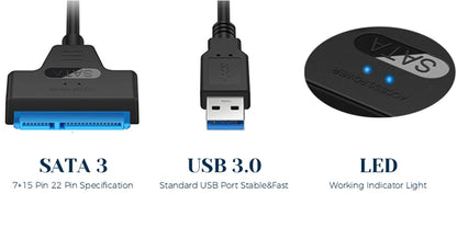 Sata To USB 3.0 Adapter Cable USB To SATA 3 Cable Support 22 Pin 2.5 Lnche External HDD SSD Hard Disk Computer Connector Fit Beauty World Shop