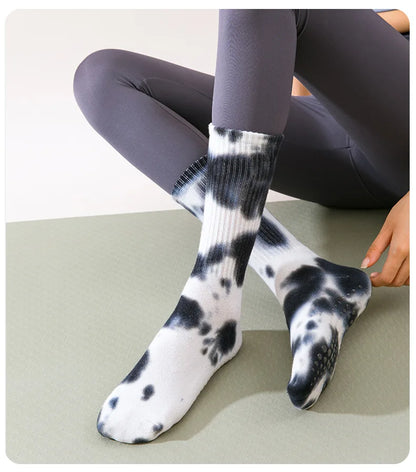 New Fashion Tie-dye Mid-calf Yoga Socks Pilates Socks Indoor Special Non-slip Sports Socks Dance Fitness Floor Socks Beauty World Shop