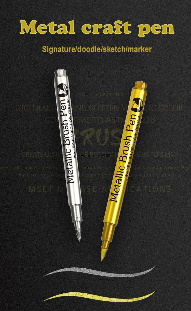 2/1Pc Brush Metallic Marker Pens Gold Silver Color Permanent Art Marker For Manga Crafts Scrapbooking School Stationery Supplies Beauty World Shop