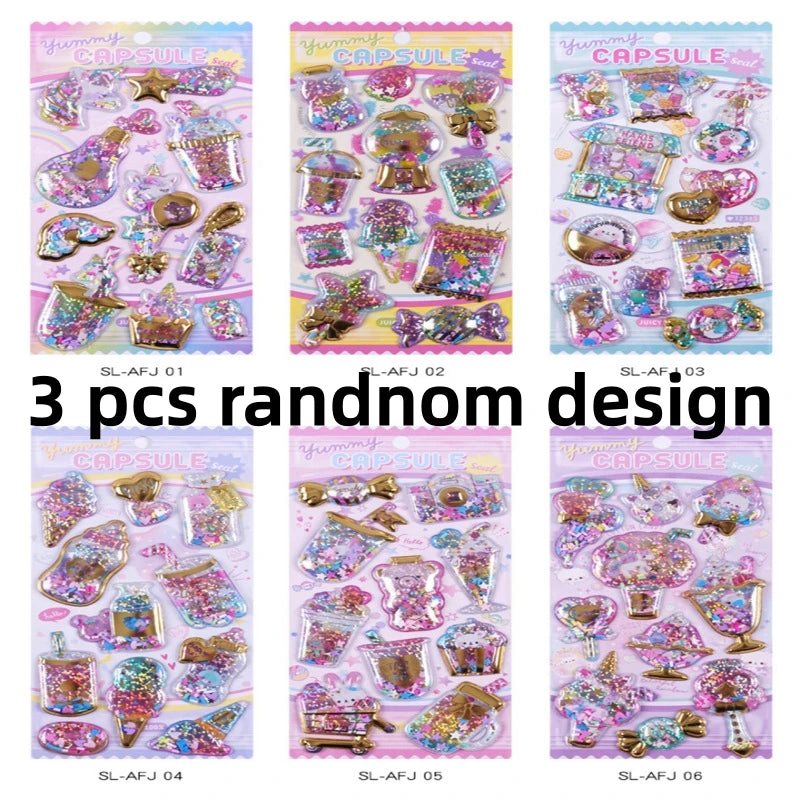 Kawaii Capsule Sparkling 3D Stickers Scrapbooking Diy Journal Stationery Sticker Cute Deco Art School Supplies Beauty World Shop