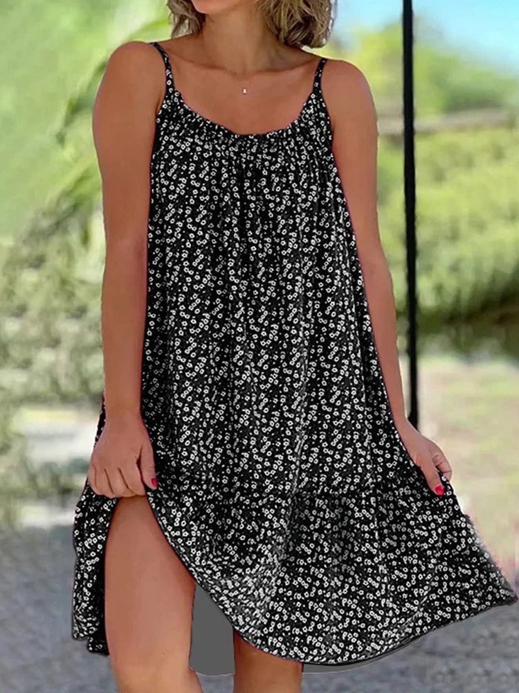 2026 Summer New Cross border Amazon European and American Leisure Style Printed Sleeveless Large Swing Strap Dress Beauty World Shop