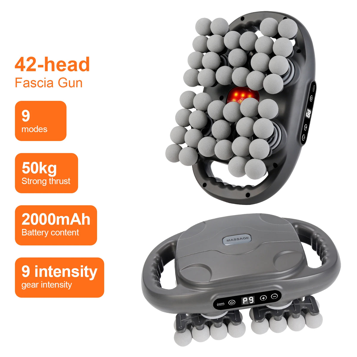 42-Heads Fascia Gun High-Frequency Vibration Body Massage Gun Back and Waist Massager Neck Shoulder Massager Muscle masajeador Beauty World Shop