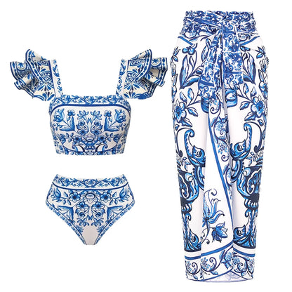 2026 New Sexy Ruffle Bikini Set Printed Brazilian Biquini Women Swimwear Skirt Bathing Suit Girls Summer Beachwear Dress Beauty World Shop