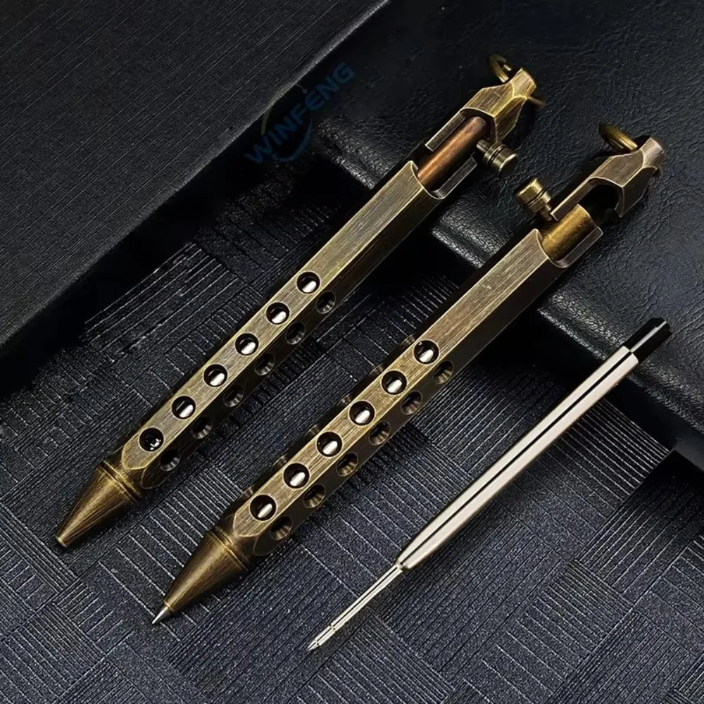 Portable Brass Pen Medium Point 1.0mm Retro Ballpoint Pen Bolt Action Smooth Writing Signature Pen Beauty World Shop