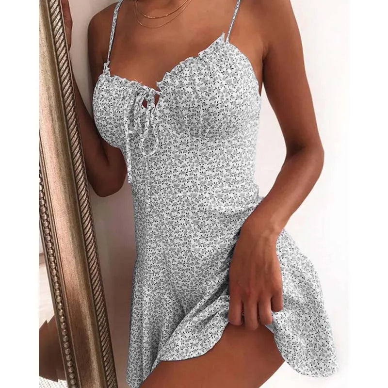 Floral Print A Line Mini Dresses Sexy Lady Dating Camisole Strapless Backless Dress Boho Solid Beach Clothing Beauty World Shop