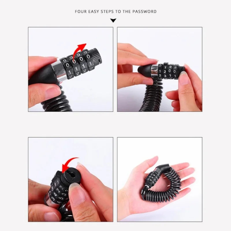 Bicycle Lock Steel Cable Chain Security Password 4 Digit Lock Anti-Theft Combination Number Code Safety Bike Bicycle Accessories Beauty World Shop