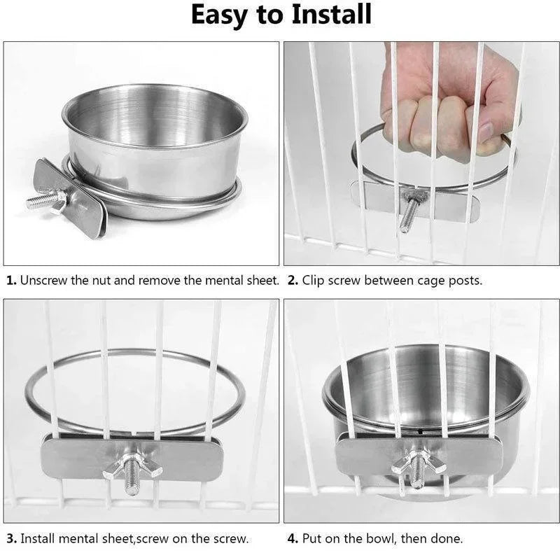 Small Pet Stainless Steel Bowl Parrot Food Bowl Water Bowl Food Cup Water Cup Food Trough Bird Food Cup Fixed Hanging Bowl Beauty World Shop