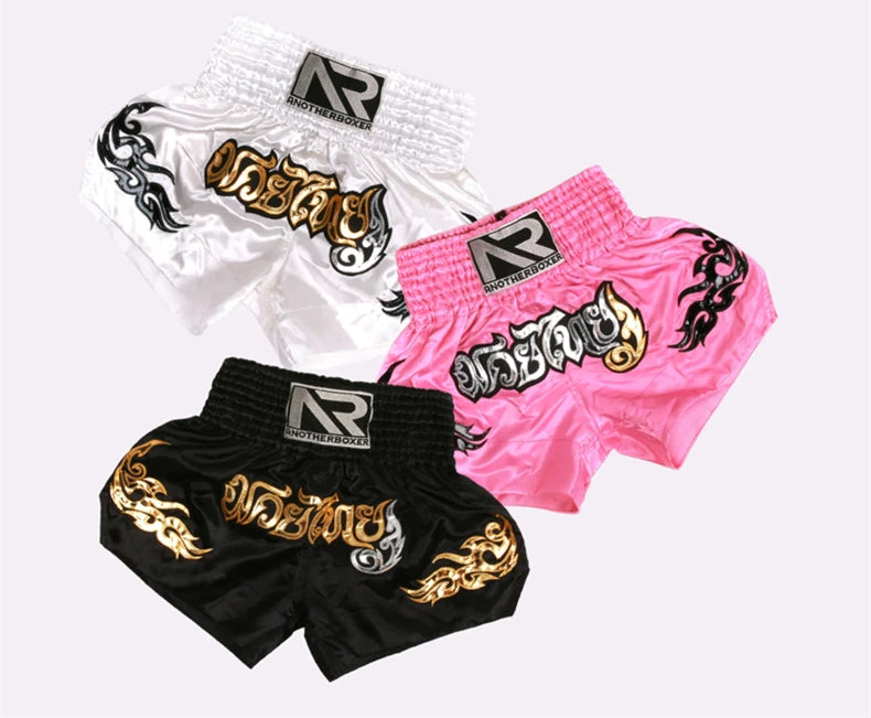 ANOTHERBOXER Muay Thai Shorts, Embroidered MMA Fighting Clothing for Men, Women, Kids, Cheap Boxing Training Short Pants