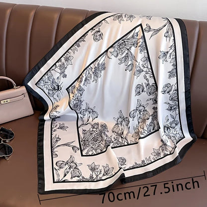 70cm Black White Floral Pattern Scarf Literary Floral Temperament Kerchief Clothes Accessory Scarves Shawl Sun Protection Scarf Beauty World Shop