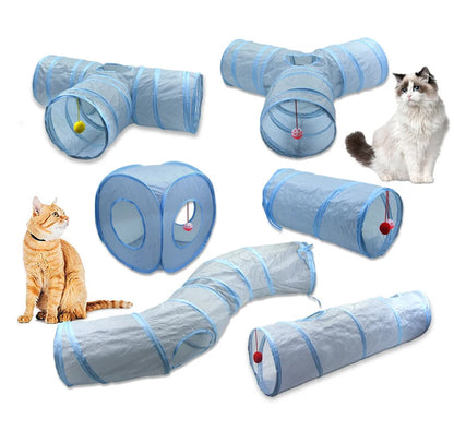 Cat Toys Gray 3-Way Foldable Pet Cat Tunnel Tube Toy Kitten Tunnel Toy with Peep Hole Pet Training Interactive Toy Tunnel Tube Beauty World Shop