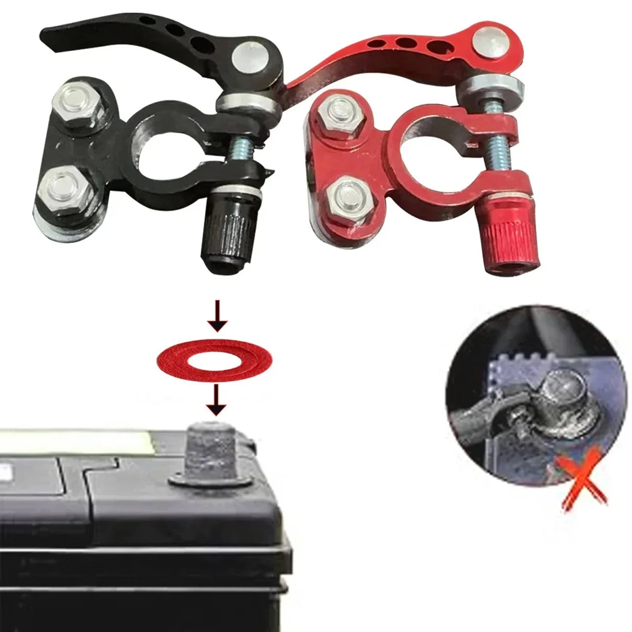 2Pcs Car Battery Terminal Connectors Quick Release Disconnect 12V 24V Positive Negative Battery Cable Ends for SAE/JIS Type Car Beauty World Shop