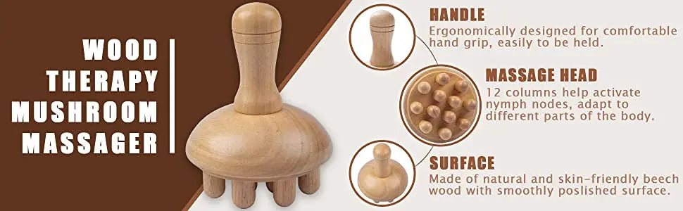 Wooden Mushroom Shape Massage,Manual Wood Therapy Massage Tool,Anti Cellulite,Maderoterapia,Lymphatic Drainage,for Full Body Use Beauty World Shop