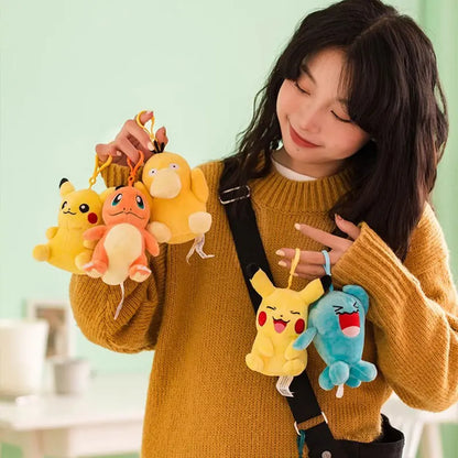 Anime Pokemon Pikachu Mew Psyduck Squirtle Bulbasaur Kawaii Stuffed Plush Toys School Bag Backpack Pendant Doll Keychain Gift Beauty World Shop