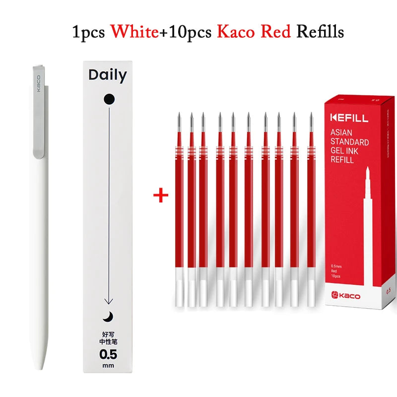 KACO Gel Pens Press Signature Pen Stationery Metal Pen Clip 0.5mm Black Ink Quicking Drying Large Capacity 800M Smooth Writing Beauty World Shop