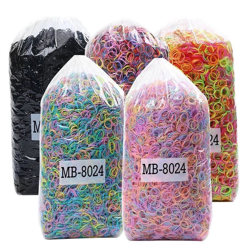 1000Pcs Colorful Disposable Hair Bands Girls Elastic Rubber Band Kids Ponytail Holder Headband Children Hair Accessories Beauty Fashion