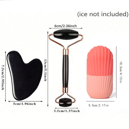 3pcs Ice Face Roller Facial Skincare Ice Roller Set,Facial Roller GuaSha FaceTool Set,Face Massage Roller Lifting Contouring Beauty World Shop