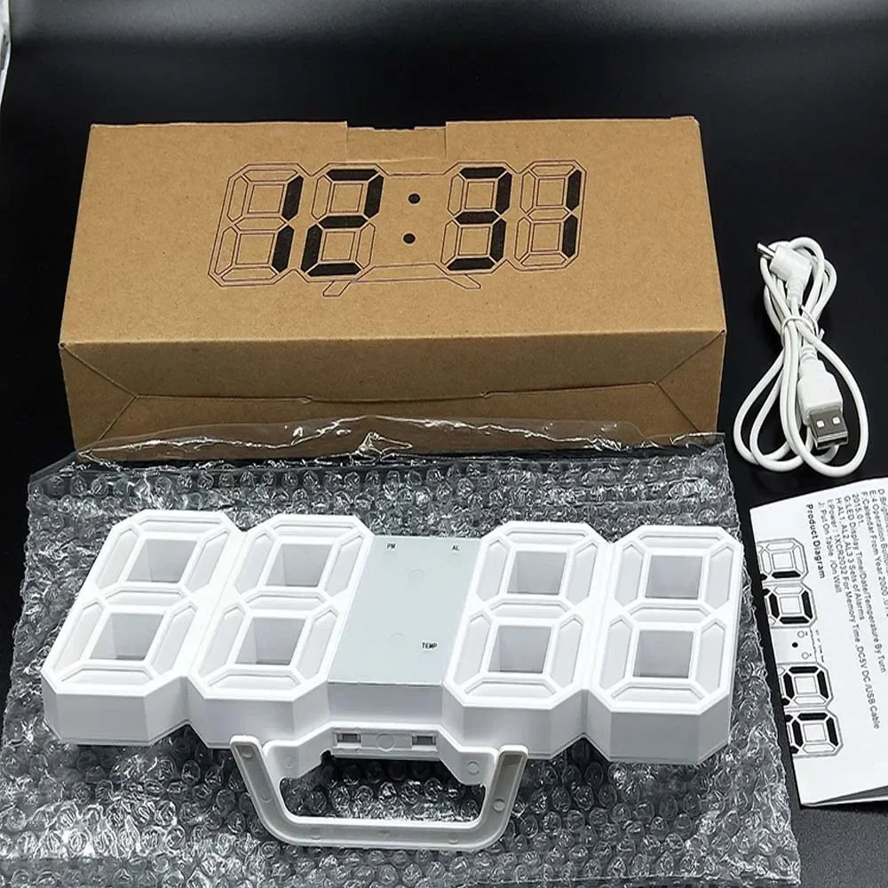Wall Clock Digital Alarm Modern Kitchen Electronic Smart 3D USB Power Supply LED Time Date Temperature Display Desktop Bedroom Beauty World Shop