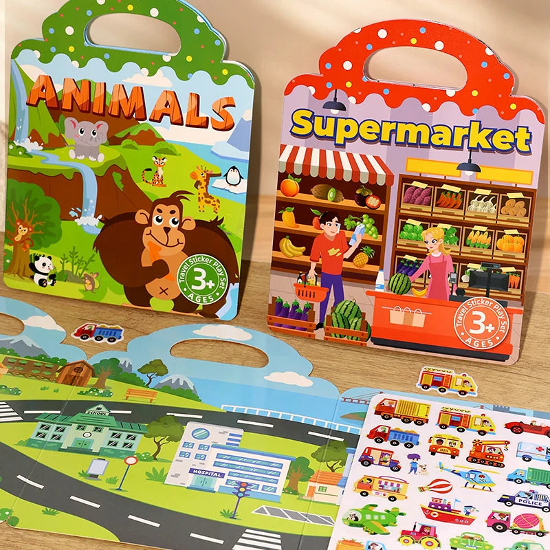1 Book Jelly Sticker Book Quiet Book DIY Fun for Children's Scene Stickers Repeatedly Paste Puzzle Sticker Book Beauty World Shop