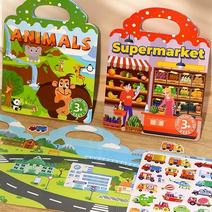 1 Book Jelly Sticker Book Quiet Book DIY Fun for Children's Scene Stickers Repeatedly Paste Puzzle Sticker Book Beauty World Shop