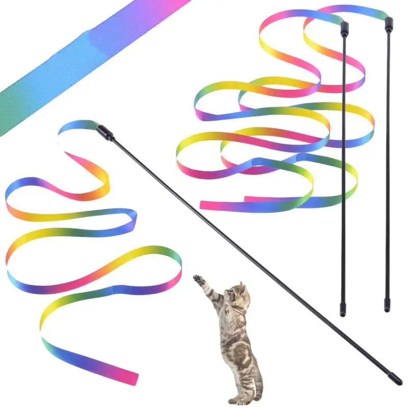 Pet Cat Toys Cute Funny Rainbow Strips Stick Cat Teaser Wand  Pet Toys for Cats Interactive Toys Cat Supplies Pet Products Beauty World Shop