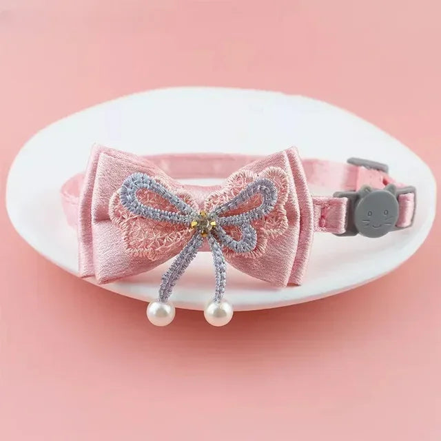 Pet Collar Pink Lace Bow Hanging Bead Cat Choker Bell Dog Cat Supplies Pet Accessories Dog Accessories Dog Cat Products Beauty World Shop