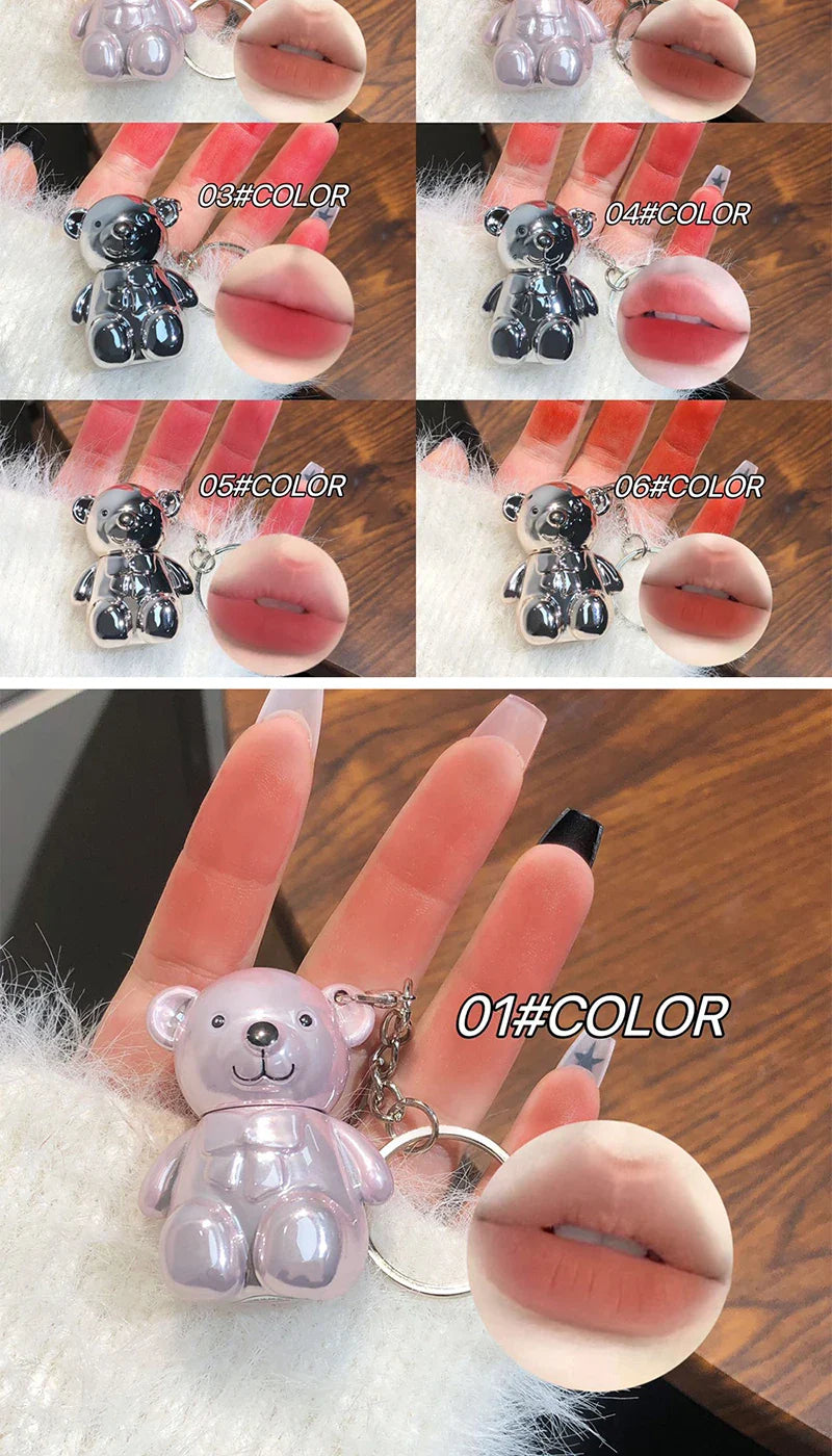 ART VALUE Bear Doudoun Velour Lip Clay matte Mist Face with White grey pink keychain lip glaze Beauty Trend Shop