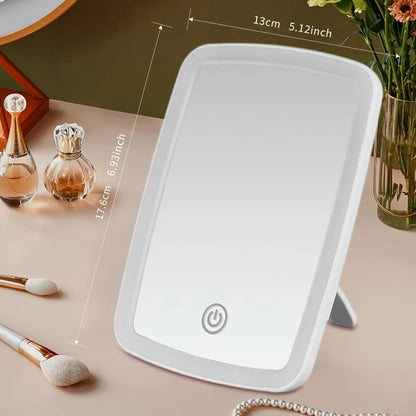 LED Makeup Mirror with Stand Desktop Folding Compact Square Travel Cosmetic Portable Lighted Vanity Mirror Touch Screen Tabletop Beauty World Shop