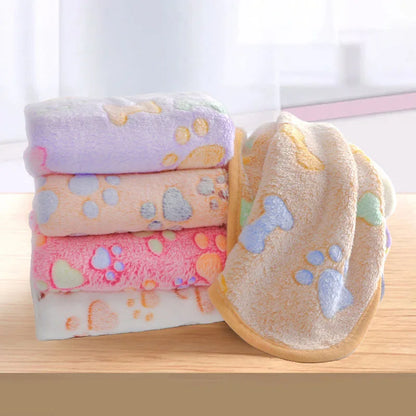 Winter Velvet Pet Sleeping Warm Blanket with Paw/Dot/Bone Pattern, Dog Cat Washing Towel, Fleece Soft Pet Blanket Pet Bed Mat