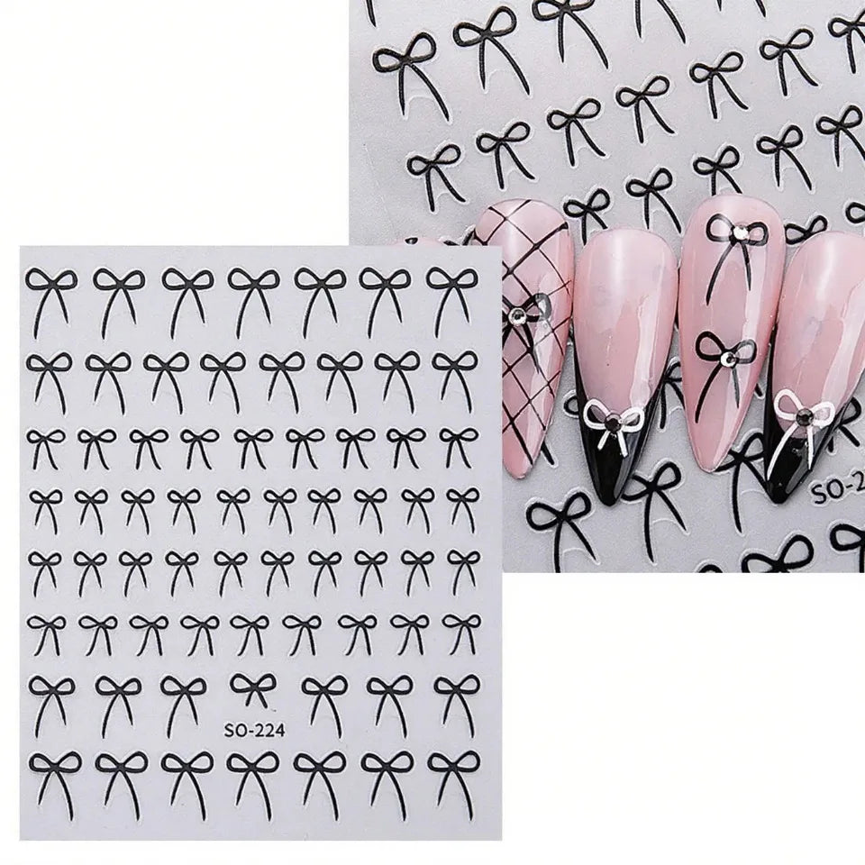 8pcs Mixed Color Bow Nail Art Stickers 3D Cute Red Black Pink Bowknot Nail Charms Foils Gold Laser Effect Bow Manicure Decor Beauty World Shop