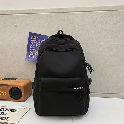 Large Capacity Solid Color Student Backpack Junior and High School Simple Black Travel Backpack Beauty World Shop