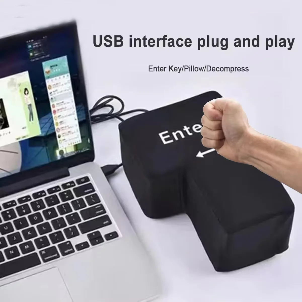 Big USB Enter Key Mouse Anti Stress Button Decompression Computer Any Vent Pillows Button Desktop Pillow For Programmer Worker Beauty World Shop