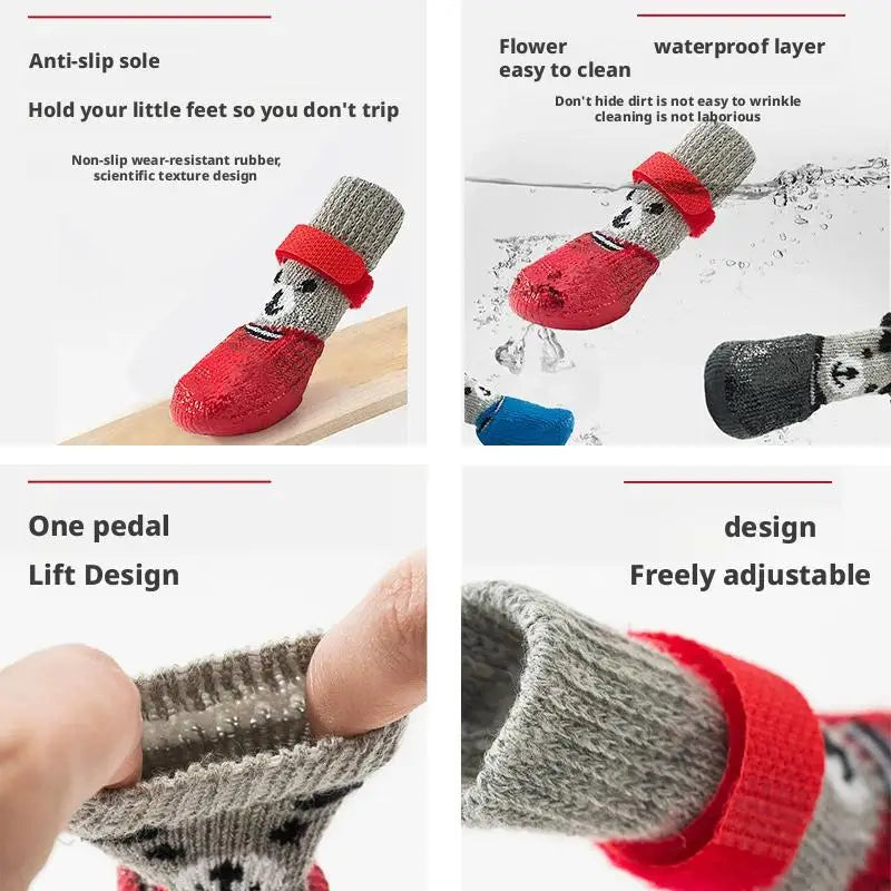 4pcs/lot Winter Warm Dog Socks Anti-Slip Rain Snow Boots Waterproof Puppy Chihuahua Dogs Shoes Booties for Small Large Dogs Beauty Trend Shop