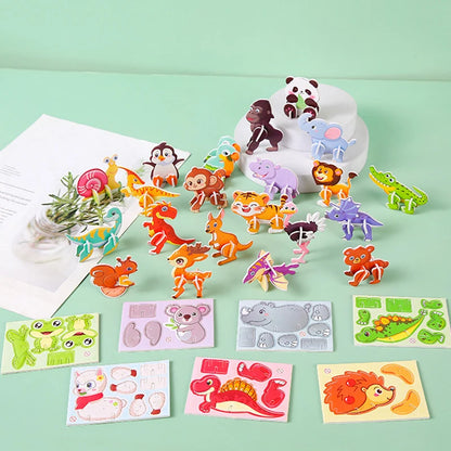 30pcs 3D Jurassic Dinosaur Cute Animals Enlightenment Paper Puzzle Puzzle Puzzle Cartoon Learning Education Puzzle Christmas Toy Beauty World Shop