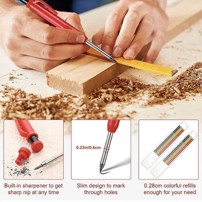 Solid Carpenter Pencil With Refill Lead And Built-in Sharpener For Deep Hole Mechanical Pencil Scribing Marking Woodworking Tool Beauty World Shop