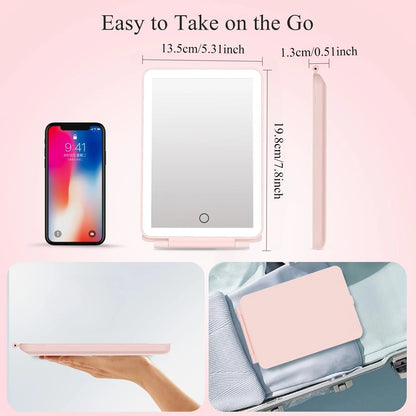 LED Folding Travel Makeup Mirror 3 Colors Light Modes USB Rechargeable Touch Screen Portable Tabletop Cosmetic Mirror Beauty World Shop