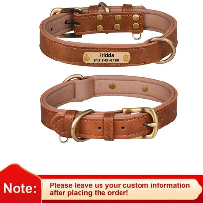 Personalized Customized Leather ID Nameplate Dog Collar Soft Padded Dogs Collars Free Engraving Name for Small Medium Large Dogs Beauty World Shop