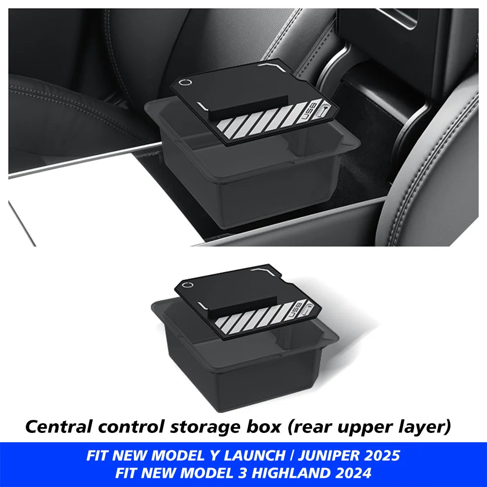For Tesla Model Y Juniper 2025 Launch Center Console Eyeglasses Storage Box Armrest Box Upper&Lower Silicone Pad Beauty World Shop